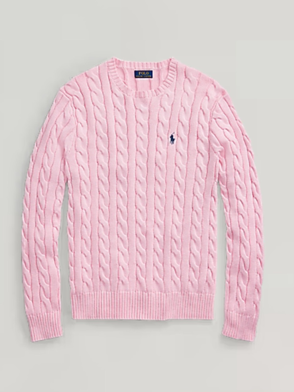 Polo Ralph Lauren Men’s Light Pink Cable-Knit Crewneck Sweater